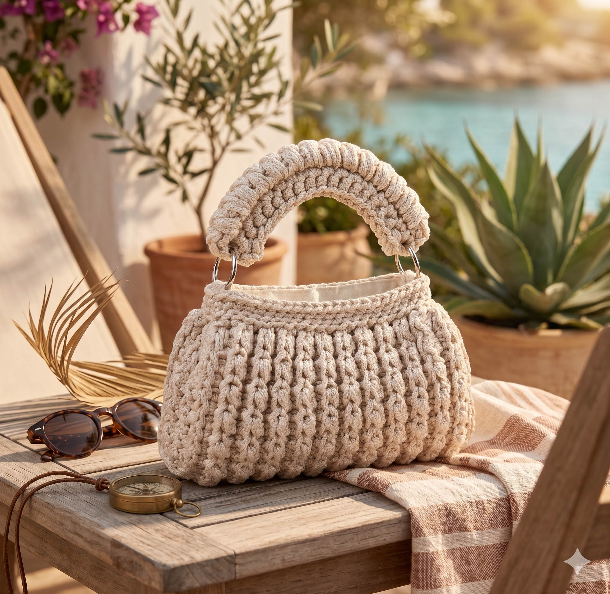 Mila hand-crocheted soft cream handbag