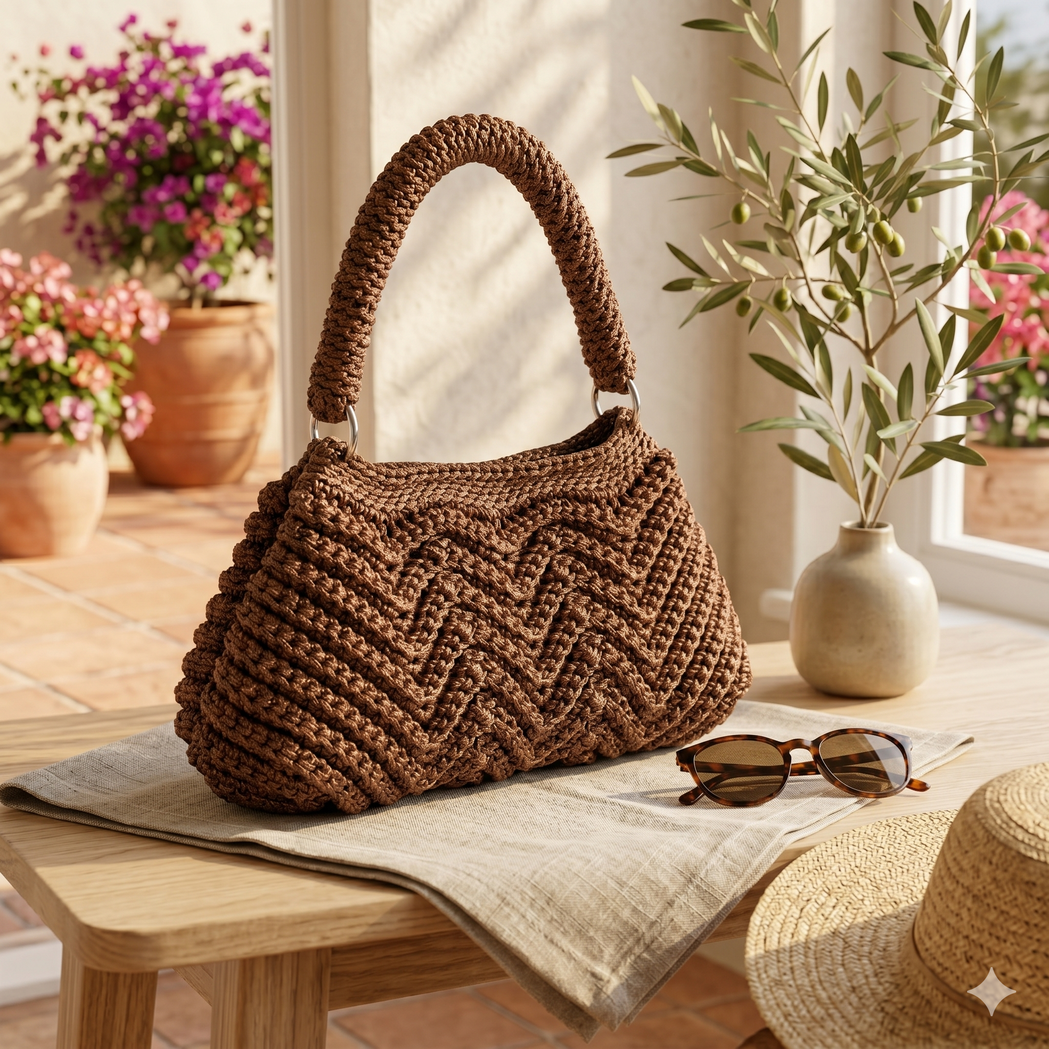 Ajda hand-crocheted warm brown handbag